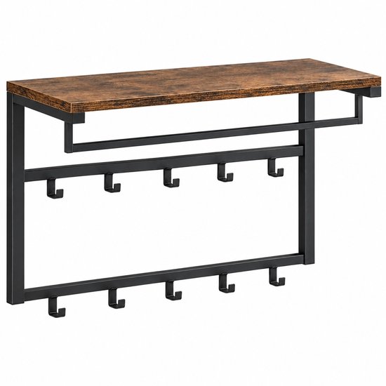 Muntel® Wandkapstok Bruin Industrieel – Wandkapstok met 10 Haken – Hout en Metaal – 60x30x42 cm