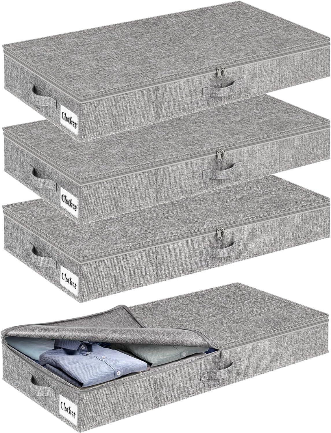 KZQ 2 Stuks Opbergtas voor onder het bed – Opvouwbare opbergtas voor onder het bed – Grote opbergbox met ritssluiting - Voorzien van 3 handgrepen met ritssluiting – Geschikt voor kleding en dekens – 85 x 40 x 13 cm