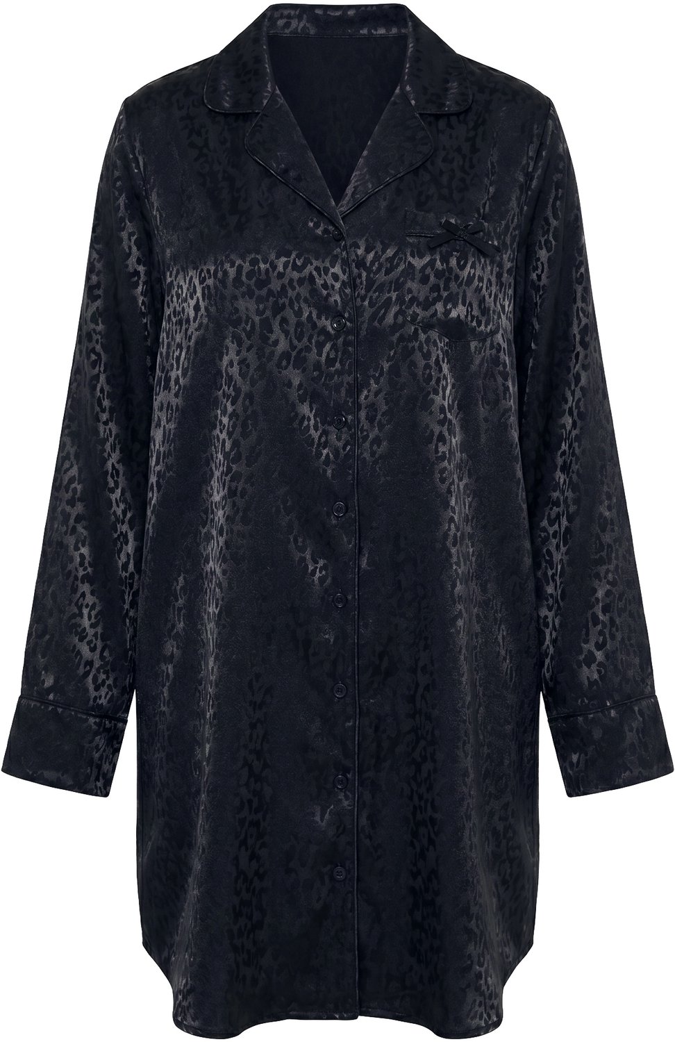 TruYou Dames - TruYou nachthemd luipaardprint reverskraag lange mouwen - Zwart - Maat 42+