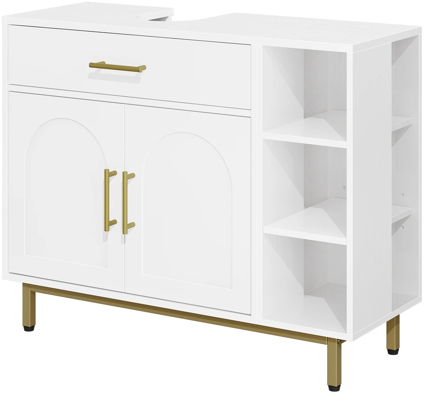 Veya Wastafelkast - Wit - Wastafelkastje onderkast - Badmeubel - Gouden grepen - Veel opbergruimte - 80x30.5x64.5cm (bxdxh)