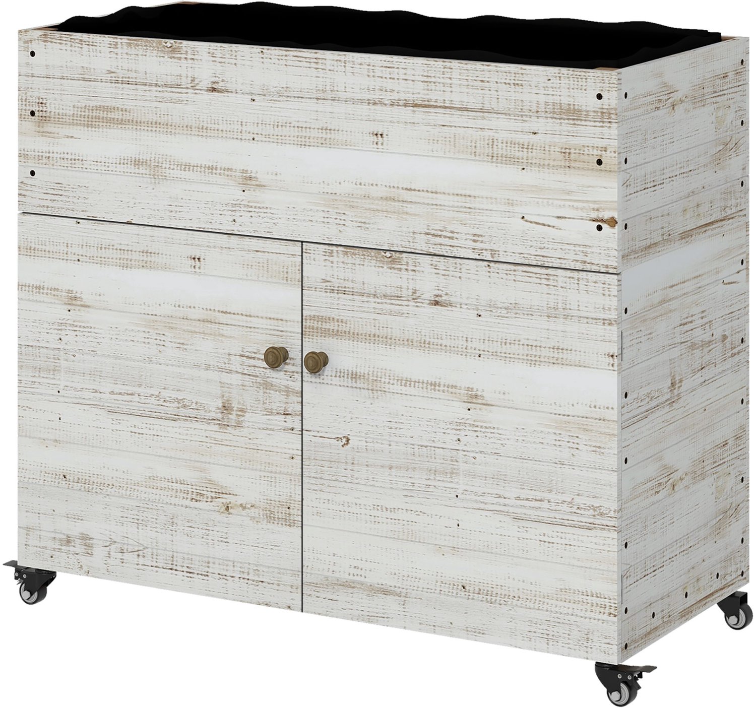 Sunona Verhoogde plantenbak met opbergkast - Met wielen en vliesvoering - 110 x 50 x 95 cm - Wit