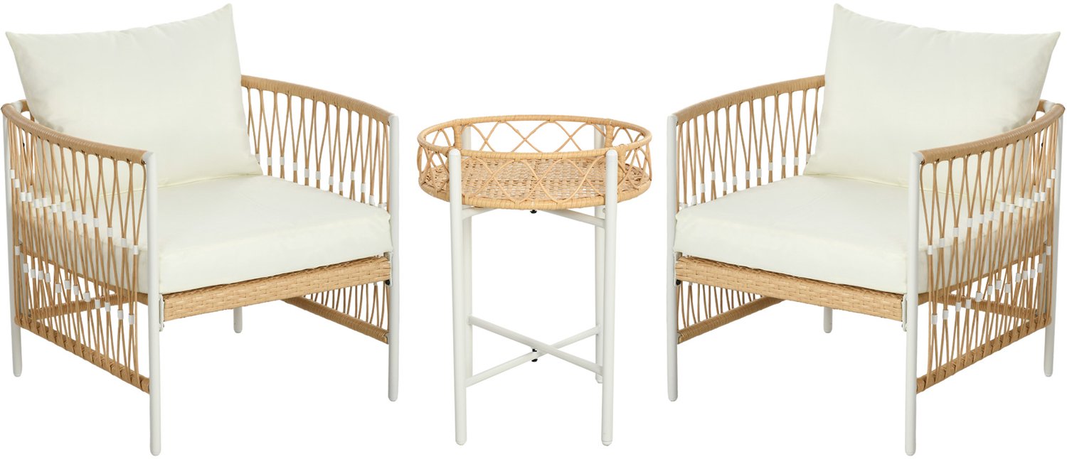 Sunona 3-delige bistroset - PE-rotan tuinmeubelset - Met kussens - Stuhl 72 x 66 x 64 cm - Tafel Ø50 x 57 cm - Geel/Crèmewit