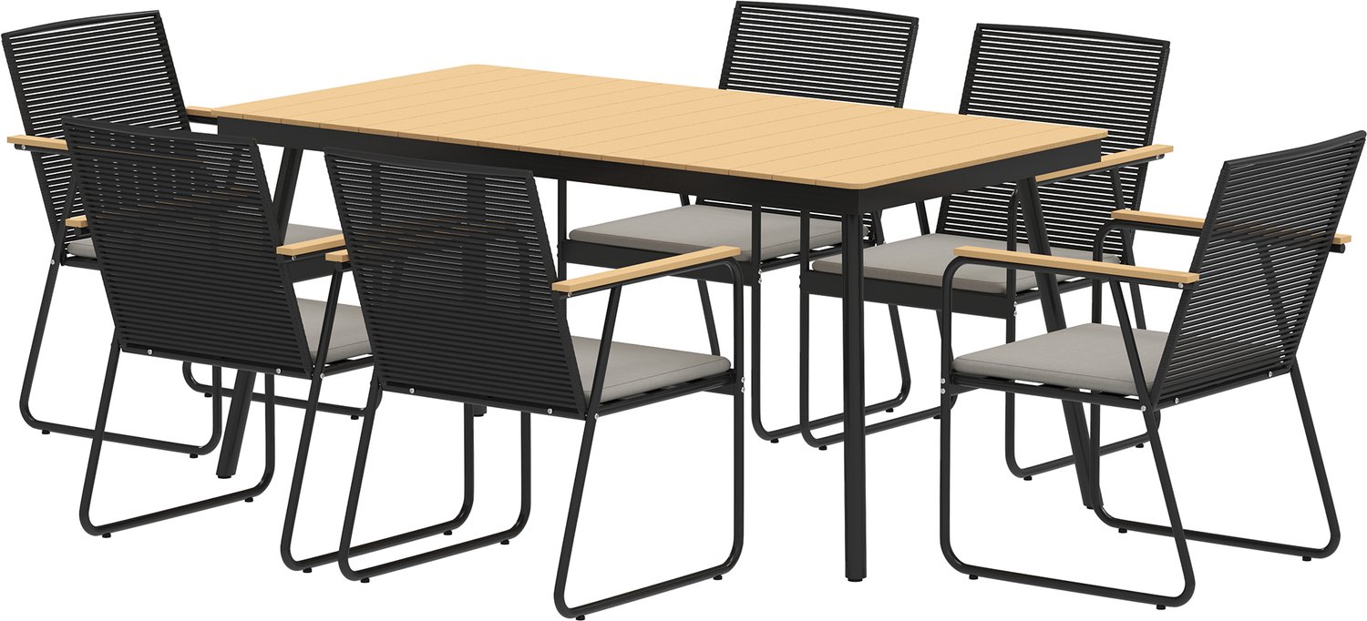 Sunona 7-delige tuinmeubelset - 6-persoons tuinset met tafel en stoelen - Met kussens - 160 x 85 x 75 cm - Natuurhout en zwart