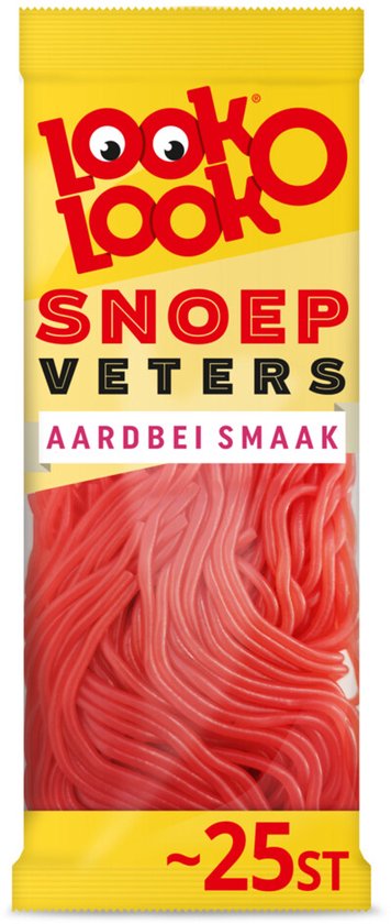 Look-O-Look zakje rode aardbeiensmaak snoepveters, inhoud circa 25 stuks.