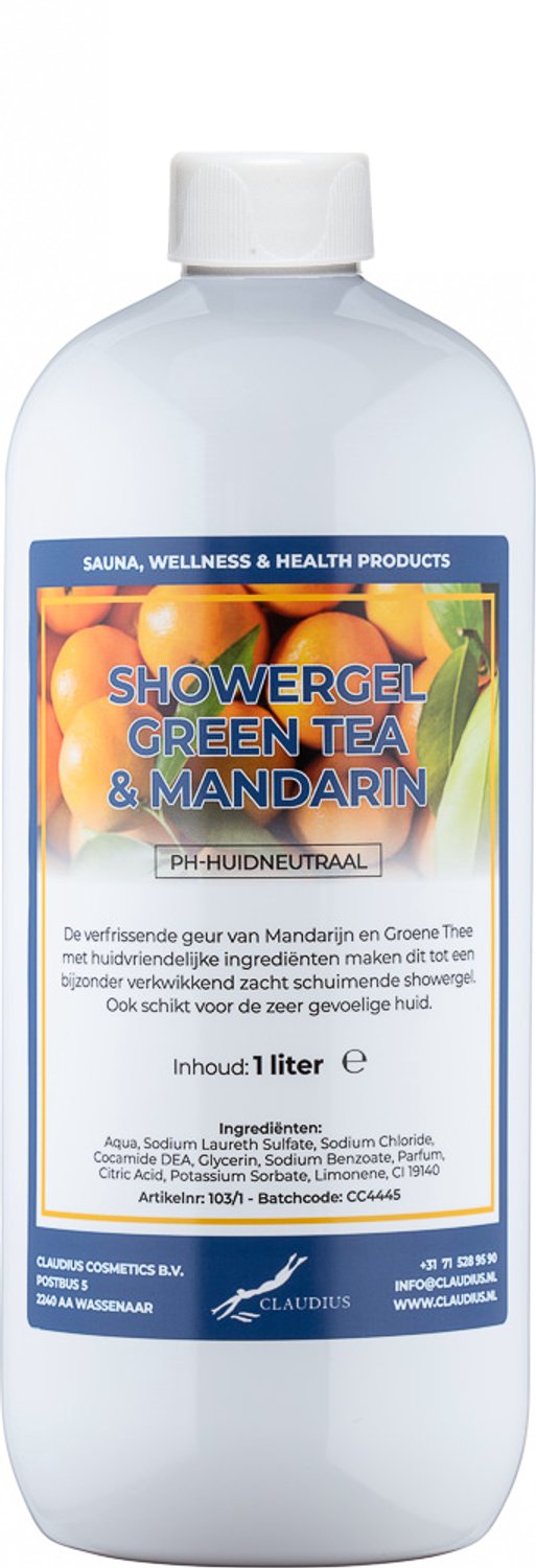 Claudius Douchegel Green Tea & Mandarin 1 liter - showergel - navulling - voordeelverpakking