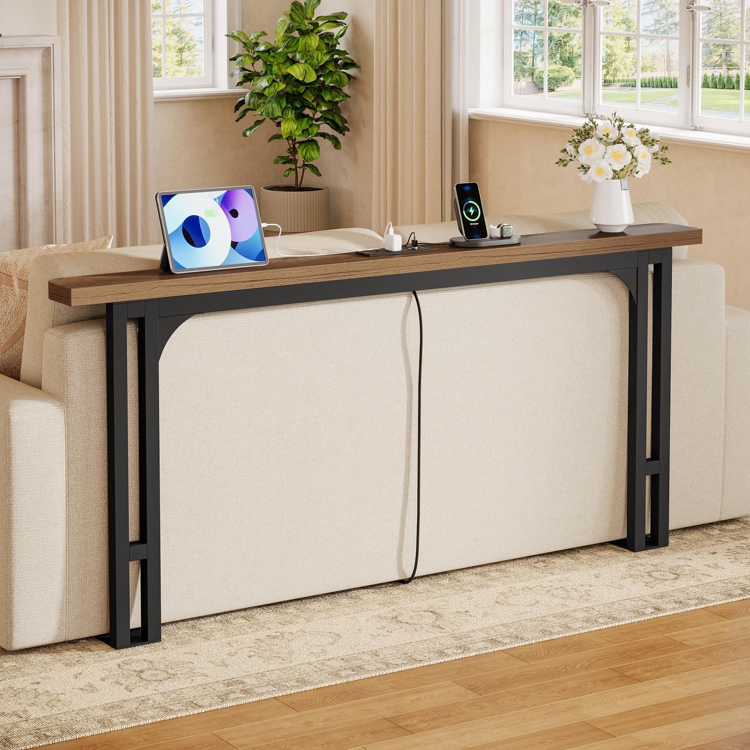 LITTLE TREE Console Tafel - 180 x 15 x 82 cm - Smal Model - Bruin - Met Stopcontact