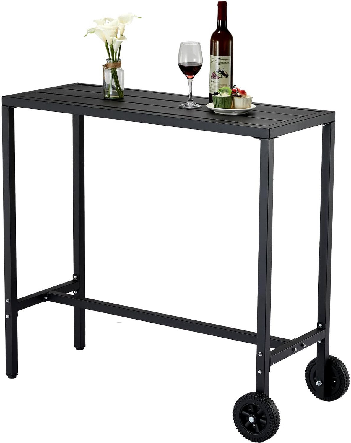 HoerFuriy - Mobiele Bartafel Op Wieltjes - Weerbestendige Stalen Tafel Met Verstelbare Voeten - Voor Tuin, Balkon En Keuken - 99cm