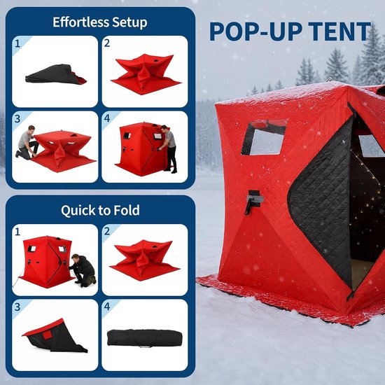 Pop-up-tent voor ijsvissen – voor 2-3 personen – rood – 180 x 180 x 197 cm – ruime binnenruimte – waterdicht – snel op te zetten — afbeelding 2