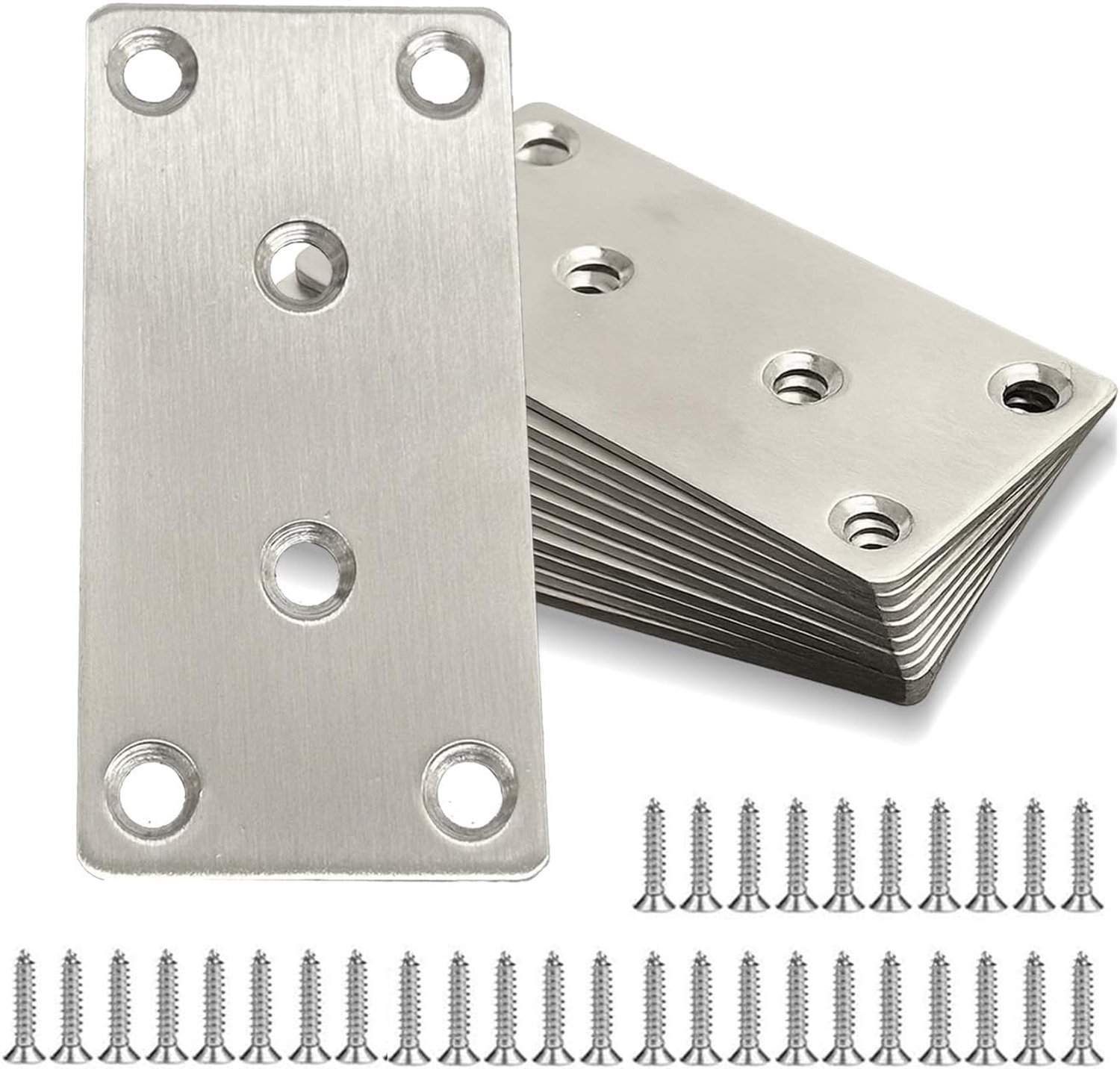 platte verbindingsplaten 80 x 40 mm - roestvrij staal - set van 10 - ideaal voor meubelprojecten - m-winkel