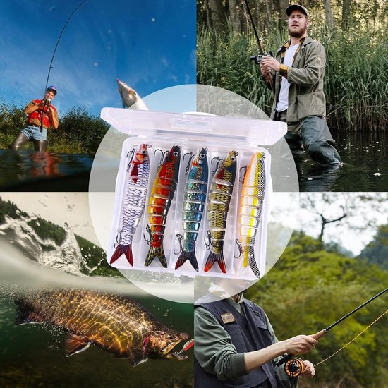 5stuks - Kunstaas - Pluggen met haak - Multicolor vis aas kunstaas set - Visaas - Meergewrichtig snoekaas - wiebelende kunstaas met haken - Jerkbaits - Kunstaas set met opbergdoos - Stijl A — afbeelding 3