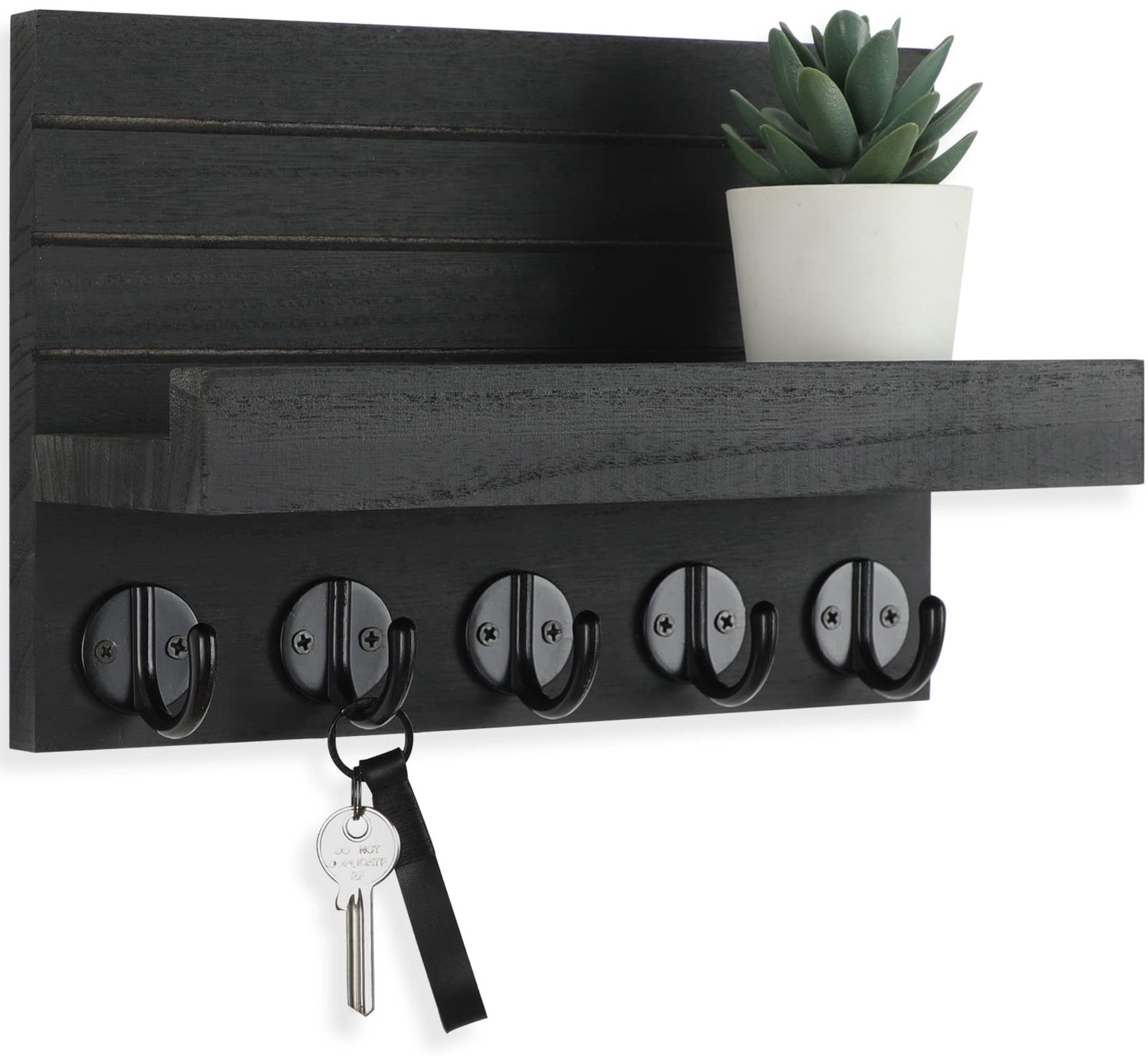 Wandgemonteerde Sleutelorganizer – Decoratieve Houder Voor Sleutels En Post Met Plankje – Voorzien Van Haken – Zwart
