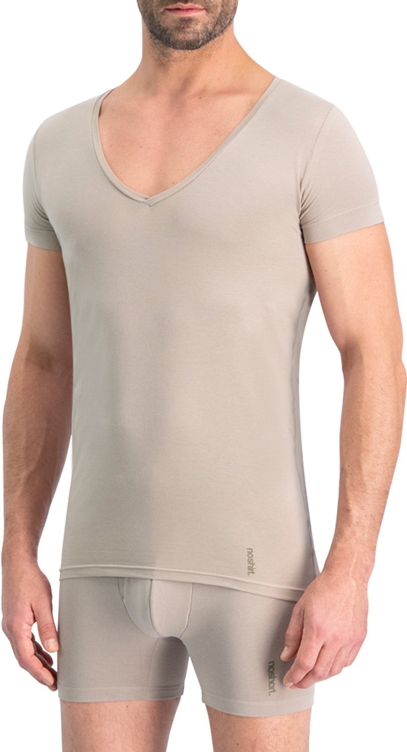 Noshirt Short Sleeve - OneSeam - SoftTouch Tencel - Heren Ondershirt - Invisible Khaki - Deep V - Maat XL