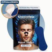 Snoozeless Neusstrips – Neuspleisters tegen Snurken & voor Sport – Direct Betere Ademhaling – Extra Sterk & Comfortabel – Hypoallergeen & Zweetbestendig – 30 Stuks