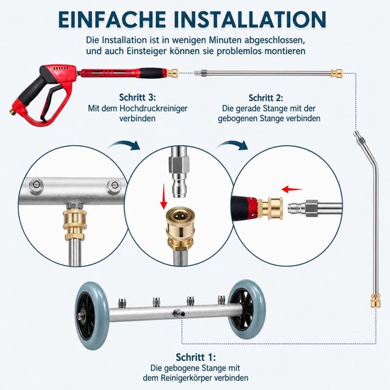 Hogedrukreiniger ondervloerreiniger (38cm) | Auto chassis wastafels met 4 sproeiers & wielen | Incl. gebogen en rechte verlenglans | Voor auto's & SUV (1500-4000 PSI) — afbeelding 3