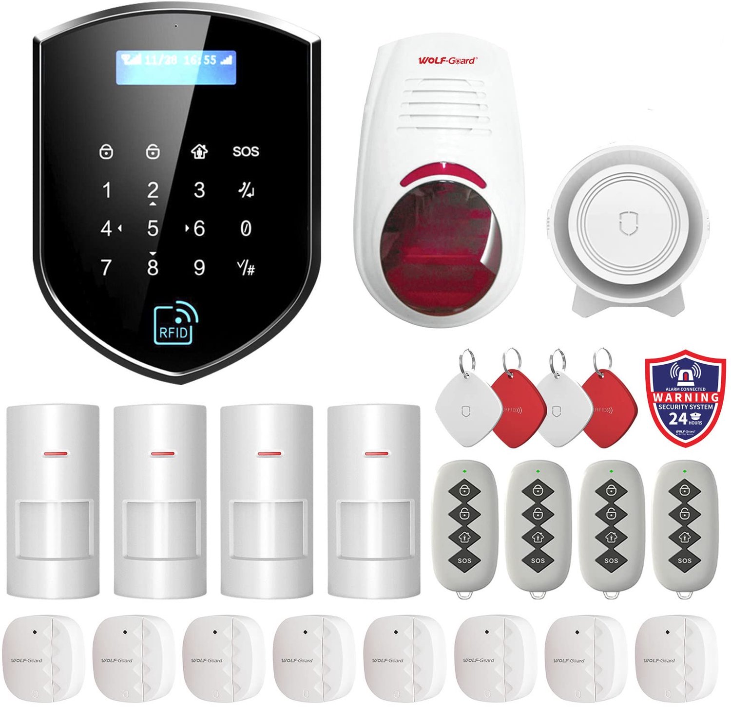 Draadloos Thuisalarm Wifi GSM/4G - Batterijgevoed - Rood - PIR Bewegingssensor - Home Beveiliging Systeem
