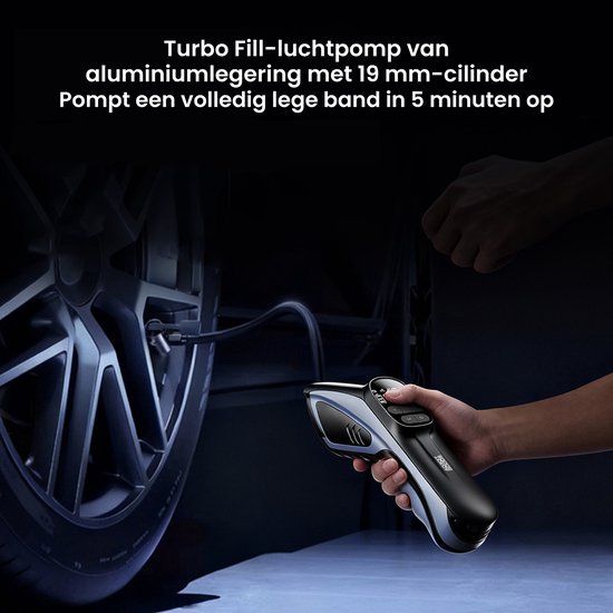 AdroitGoods Elektrische Bandenpomp - Draadloze Luchtcompressor - 150 PSI - 120W - Auto, Fiets, Motor en Bal - Oplaadbaar - Digitale Drukmeter - LED - Zwart — afbeelding 4