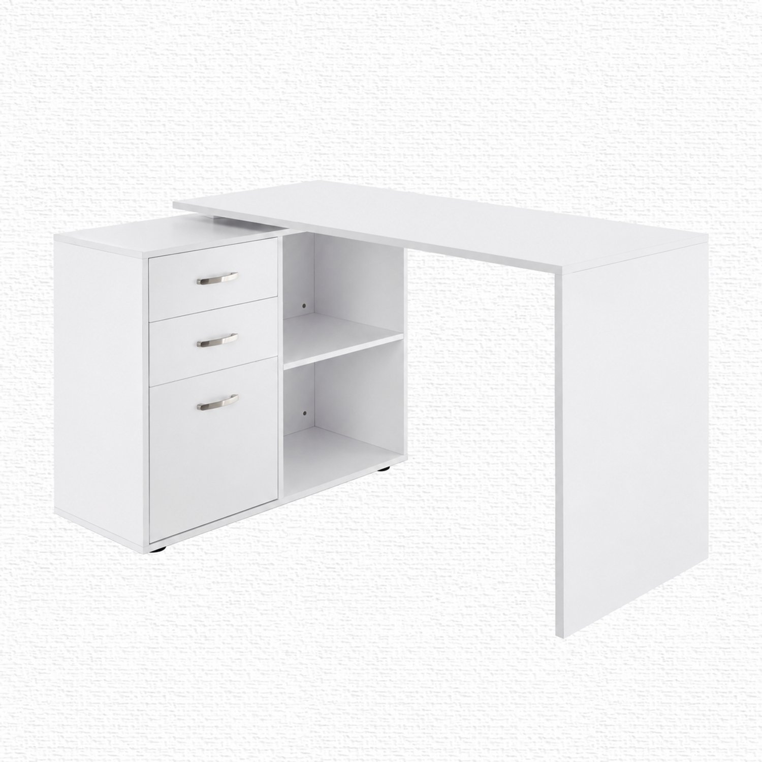 Saska hoekbureau met 3 laden en 2 open vakken - MDF - wit - 117 × 83,5 × 76 cm
