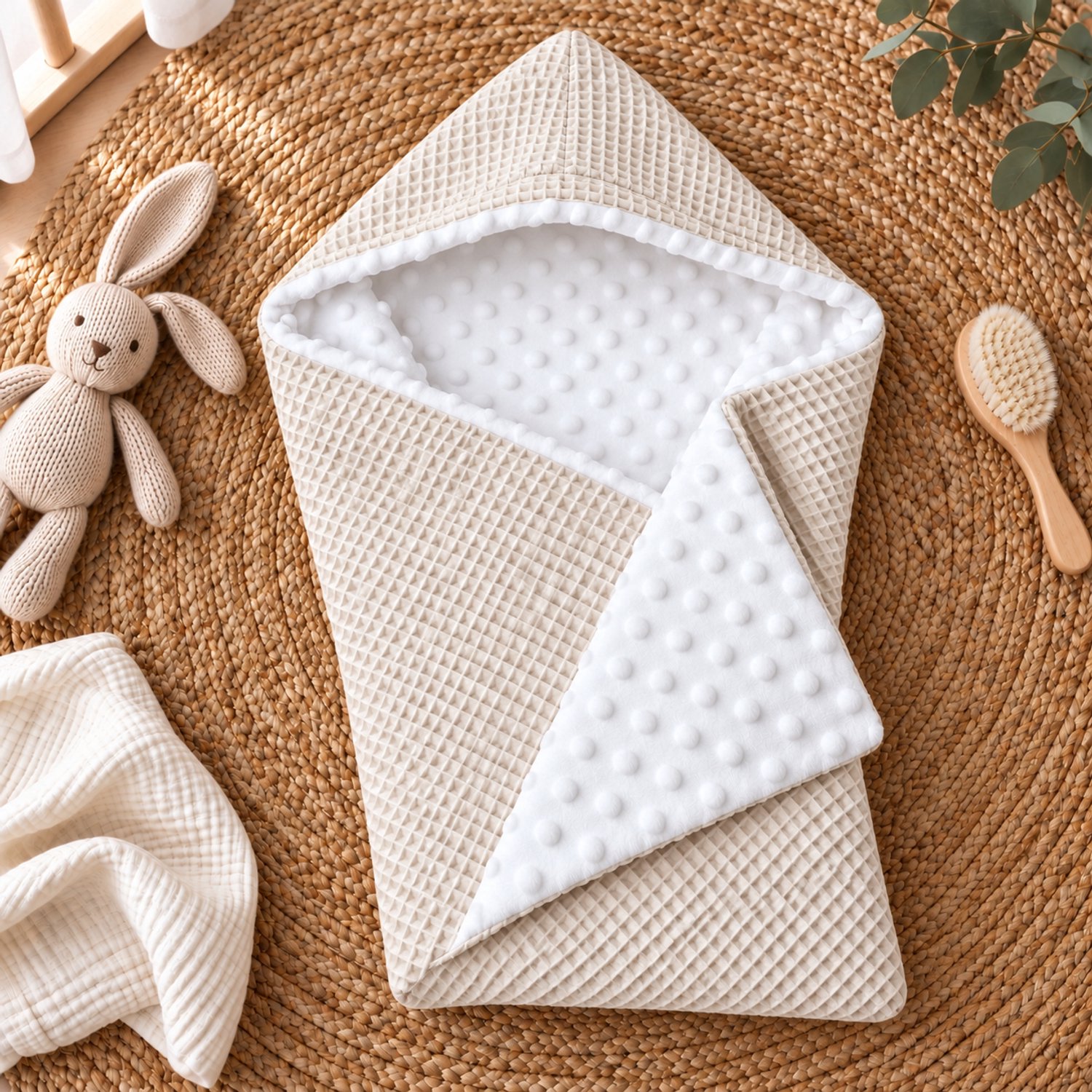 Baby Creaties - Wikkeldeken - Badcape baby - Minky beige - 70x70 cm