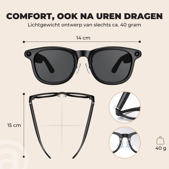 ADEL Smart Bril met Foto, Video & AI Translator - Slimme Glasses met WiFi & App - Spycam / Verborgen Spy Mini Camera - Incl. NL Handleiding — afbeelding 4