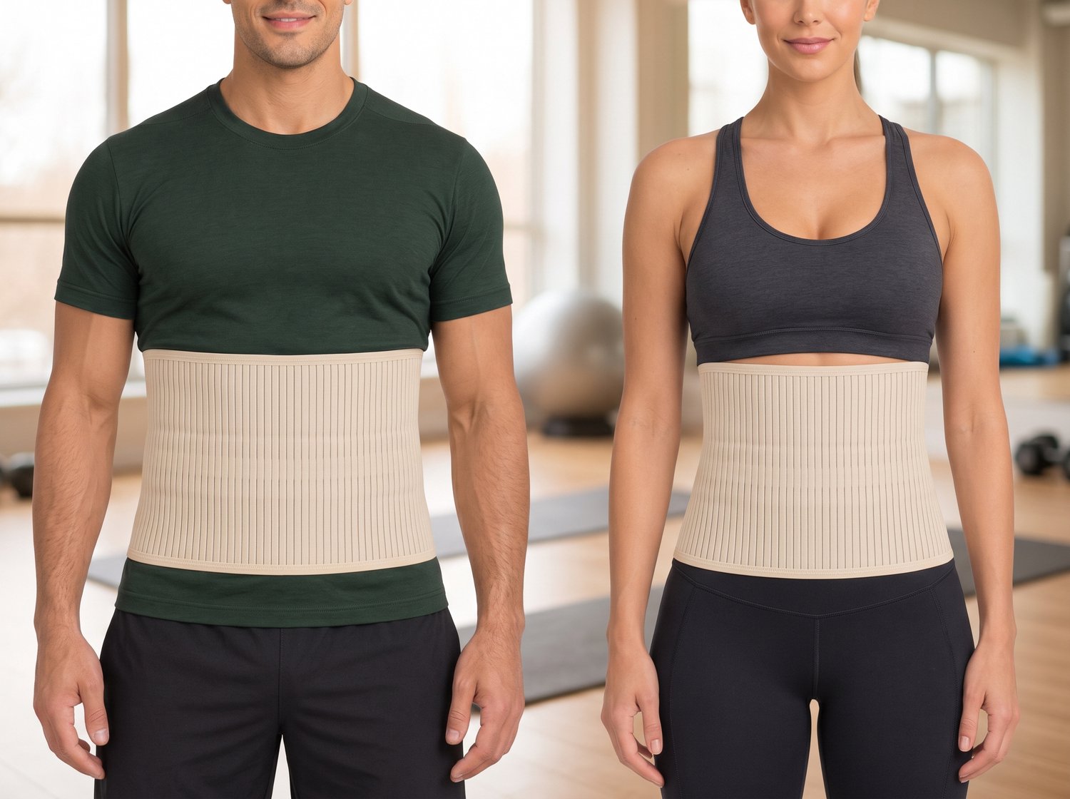 Rugbrace en Buikband voor Dames en Heren - Elastisch Verstelbaar Lendensteun Corset met Klittenband en 2 Baleinen - Beige - Standaard Maat - 115 x 26 cm