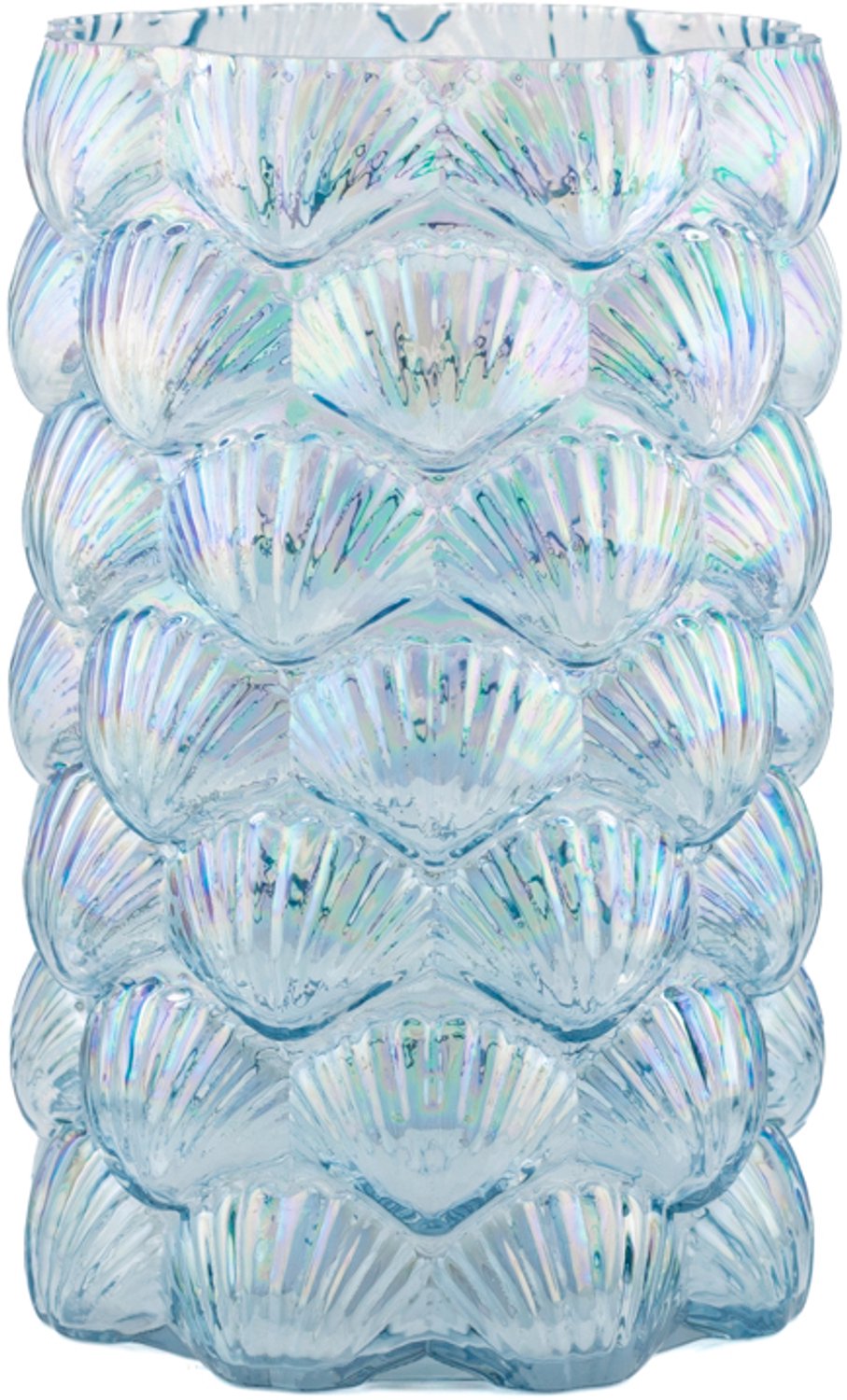 Glazen vaas schelpen holo blauw