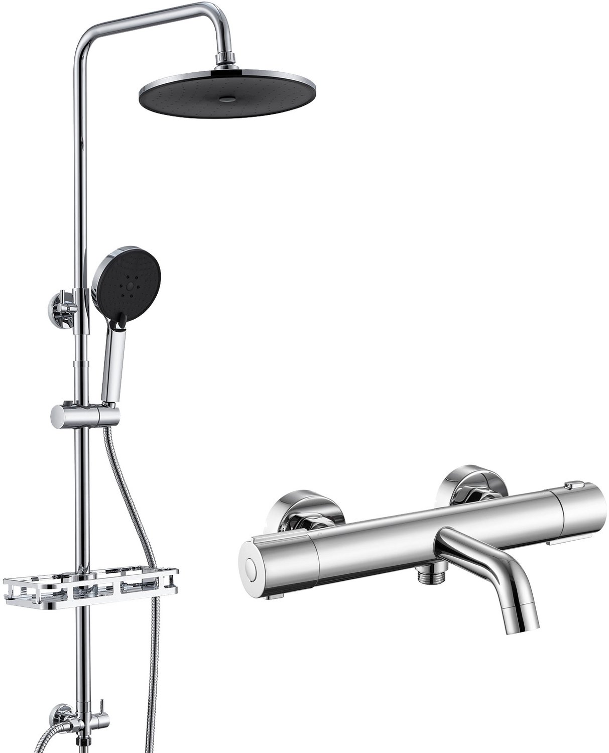 Auralum Max Regendouche met Thermostaatkraan - Ø 25 cm Douchekop - Handdouche met 3 functies - RVS Douchesysteem - Inclusief Thermostatische Badkraan - met Self-Cleaning Doucheset - Hoogte Verstelbaar 72-110 cm - Waterbesparend - Chroom