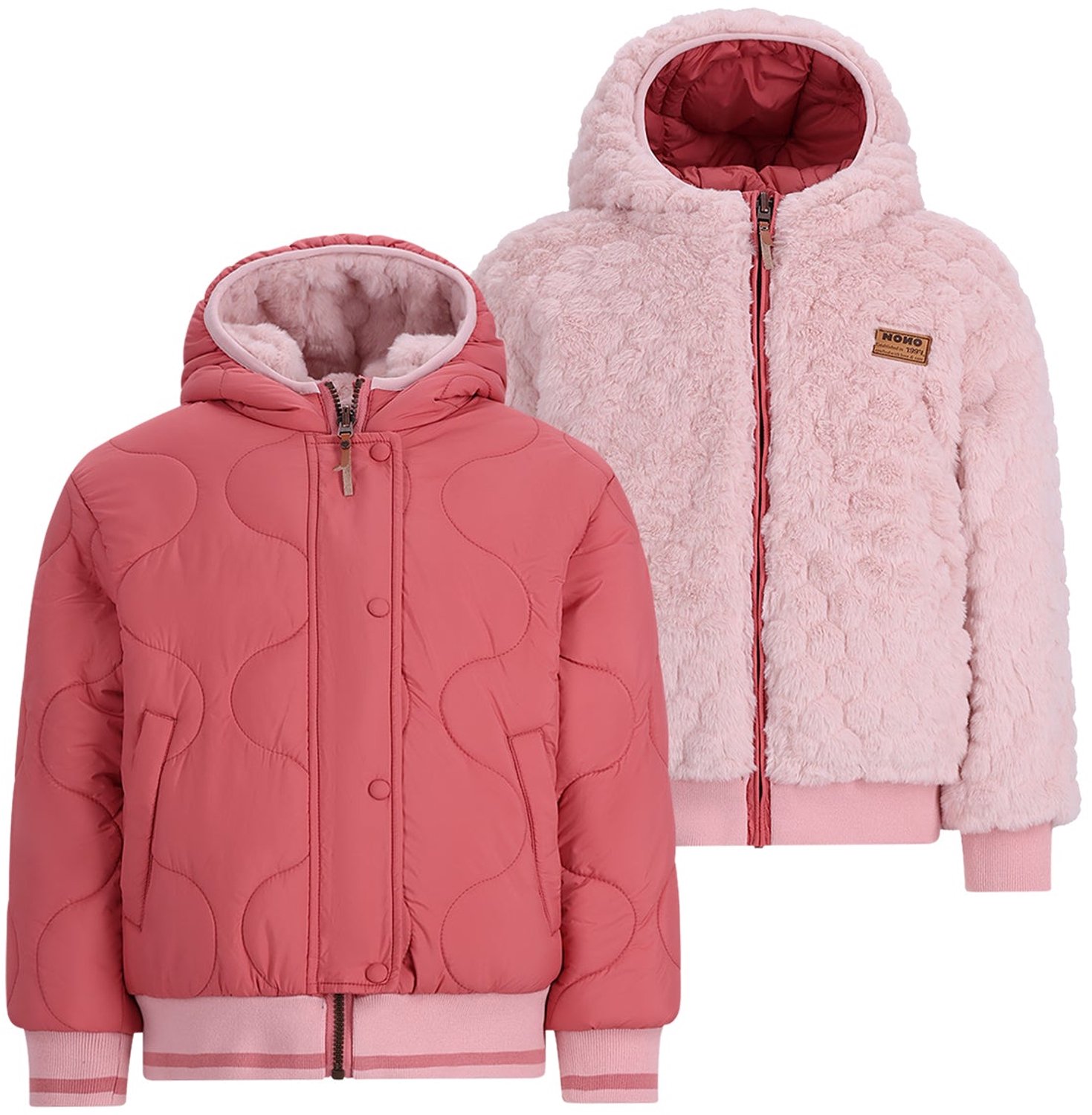 NONO - Bomby Reversible Girls Hooded Winter Bomberjacket - Sunset Pink - Maat 110