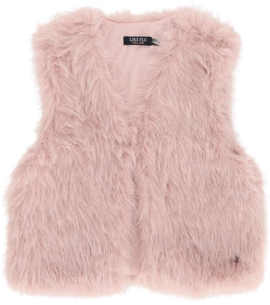 Zachtroze gilet van imitatiebont met V-hals en Like Flo label in de nek.