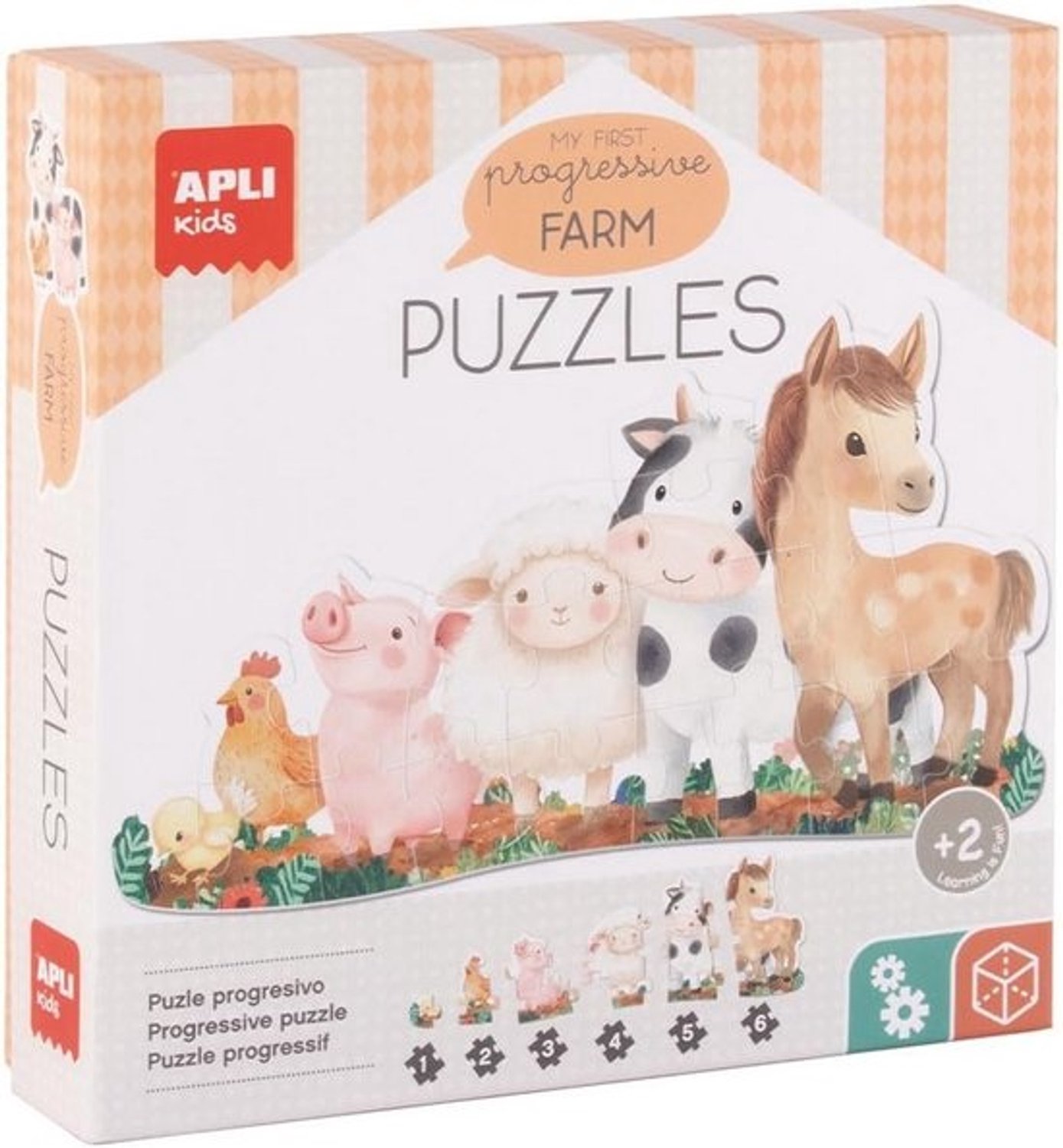Educatieve boerderijpuzzel - Progressief, met 6 puzzels en grote stukken - Voor peuters vanaf 2 jaar