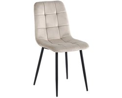 Eetkamerstoelen - Set van 6 - Beige - Velvet - Zwarte poten
