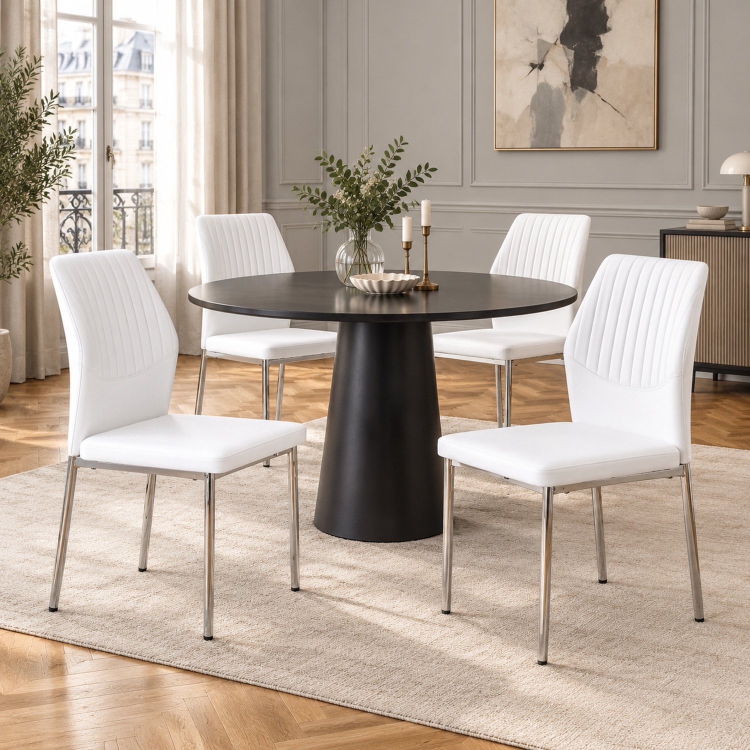 CHICFURN Eetkamerstoel - Set van 4 - Gestoffeerd - Wit en zilver