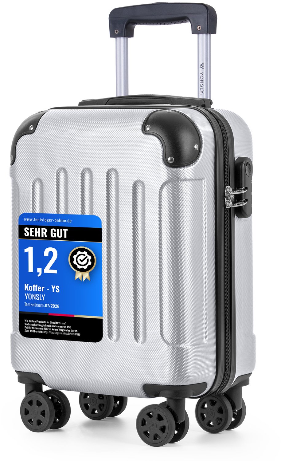 YONSLY Handbagage Koffer - 46x31x20 cm - Reiskoffer 25L - Zilver