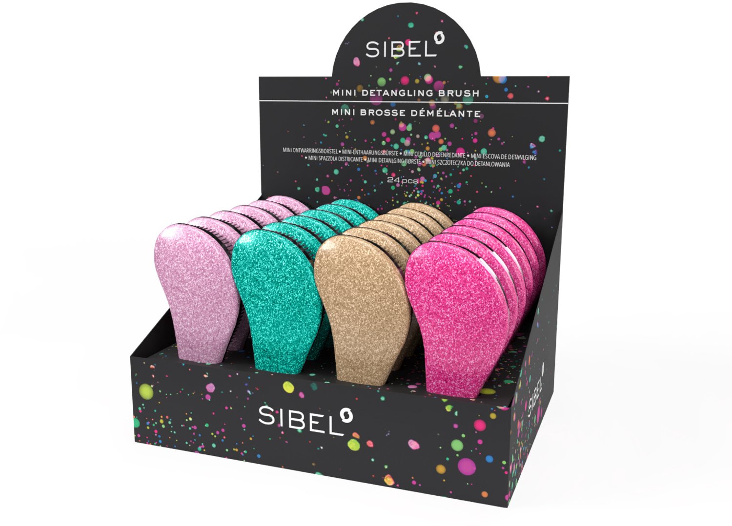 Sibel Mini Detangling Brush Glitter Display