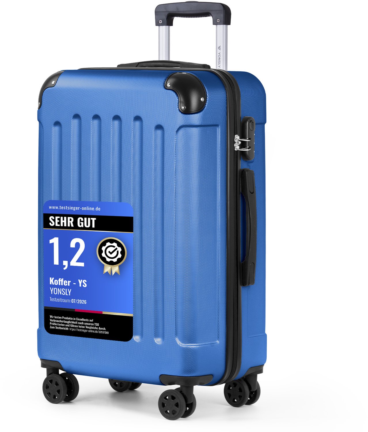 YONSLY Handbagage Koffer - 66cm - 66 L - Cijferslot- 360° Draaibare Wielen - Trolley- 66 x 43 x 26 cm - Saffierblauw