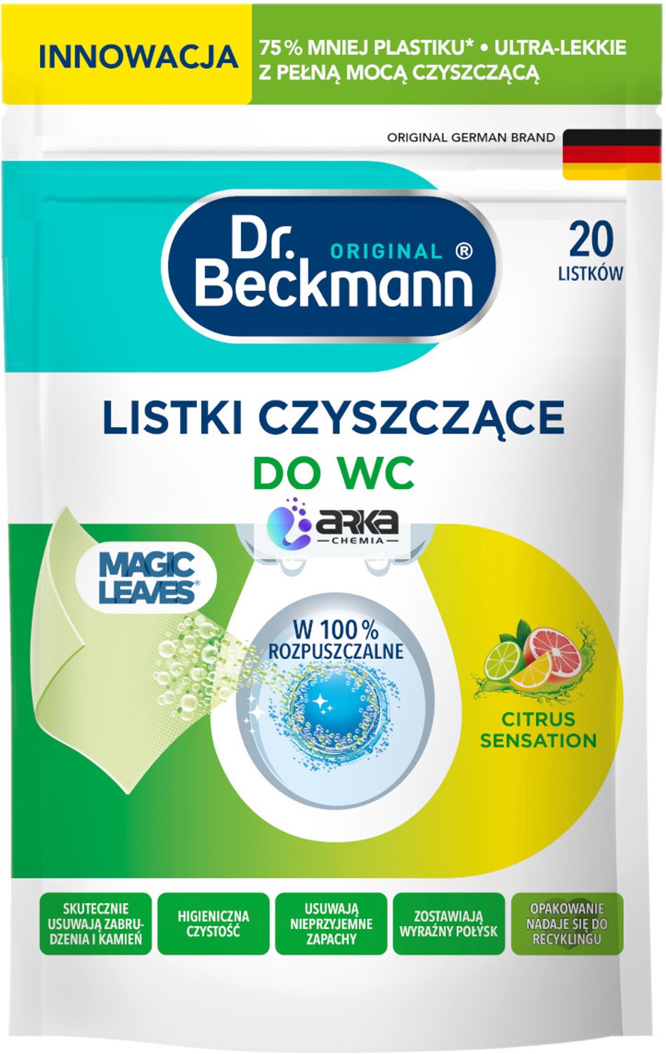 Dr. Beckmann Magic Leaves WC-Reinigingsblaadjes – Citrus Sensation – 20 Stuks – Tegen Kalkaanslag, Vuil en Urinesteen – Frisse Citroengeur