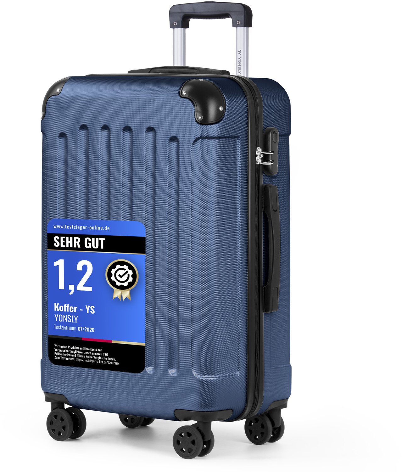 YONSLY Handbagage Koffer - 66cm - 66 L - Cijferslot- 360° Draaibare Wielen - Trolley- 66 x 43 x 26 cm - Donkerblauw