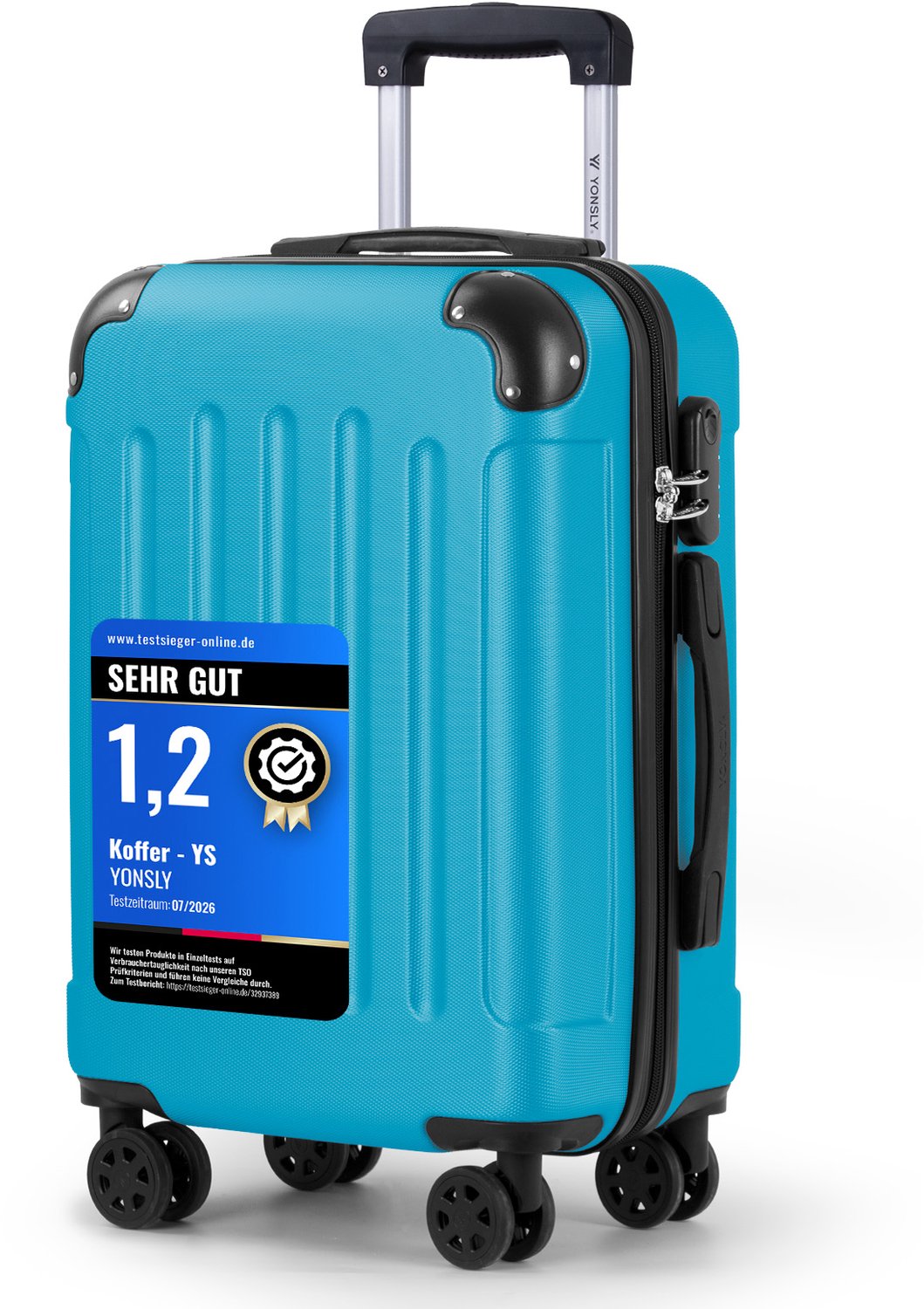 YONSLY Handbagage Koffer - 55cm - 40 L - Cijferslot- 360° Draaibare Wielen - Blauw