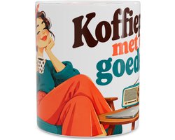 Mok Koffiepauze met een goede beat Vrouw met Koffie en Retro Radio Mid Century Pauze Koffiebeker voor Kantoor en Thuiswerkplek Collega Cadeau
