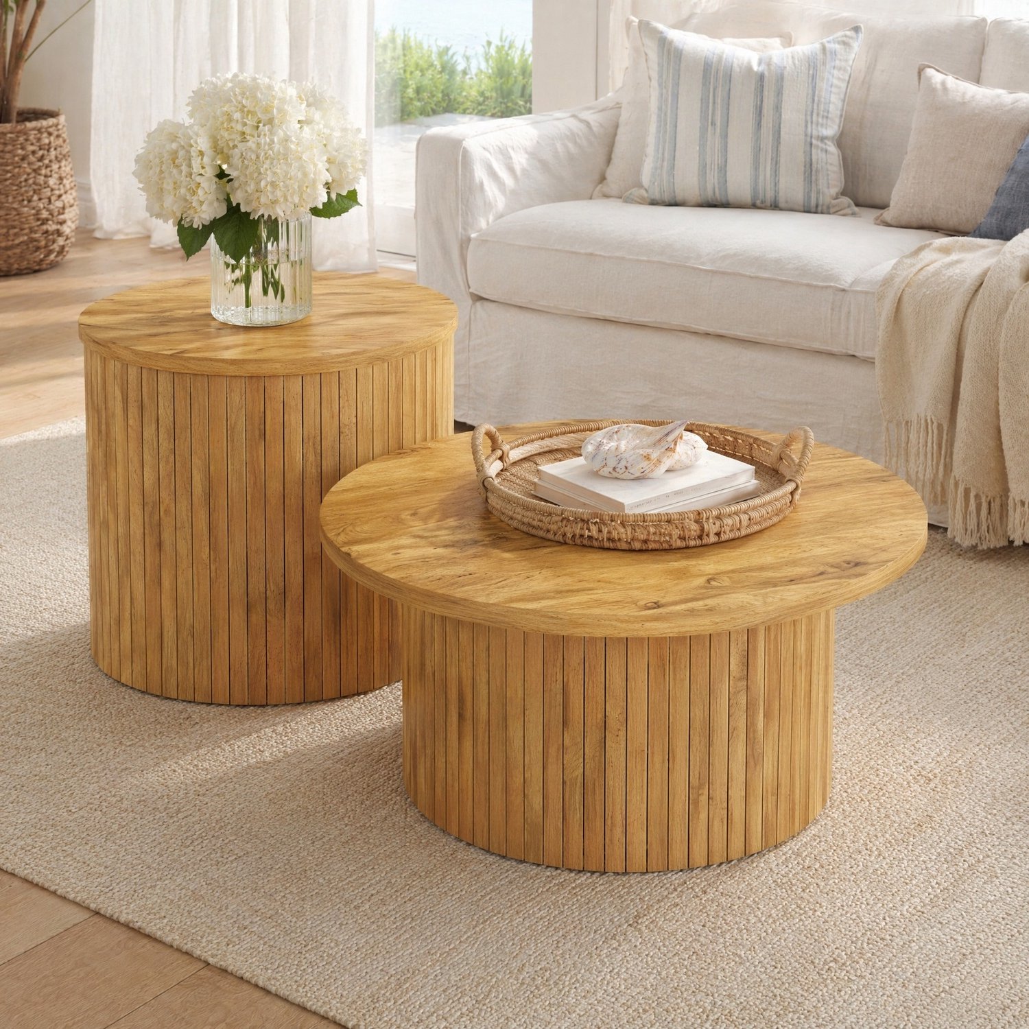 Maisentiel Ronde salontafelset 2-delig – Ø75 en Ø50 cm – flexibel te combineren – MDF naturel