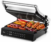 Olvy Contactgrill XL - Uitneembare PFAS-vrije platen - 180º Uitklapbaar - Vaatwasserbestendig - Met Temperatuurregeling - Panini - Croque Monsieur Toestel - Grill Apparaat - Tosti Ijzer - Apparaten