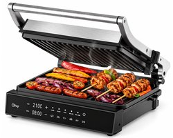 Olvy Contactgrill XL - Uitneembare PFAS-vrije platen - 180º Uitklapbaar - Vaatwasserbestendig - Met Temperatuurregeling - Panini - Croque Monsieur Toestel - Grill Apparaat - Tosti Ijzer - Apparaten