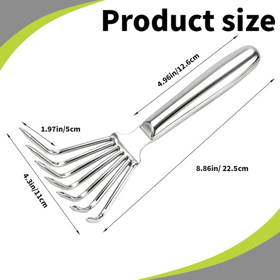 Handharkje - Handcultivator - Tuinkrabber - Volledig Metaal & 7 Tanden - Roestbestendig - Voor Moestuin, Bloembedden, Grond Losmaken & Onkruid Wieden - 22.5x11 cm - Zilver — afbeelding 5