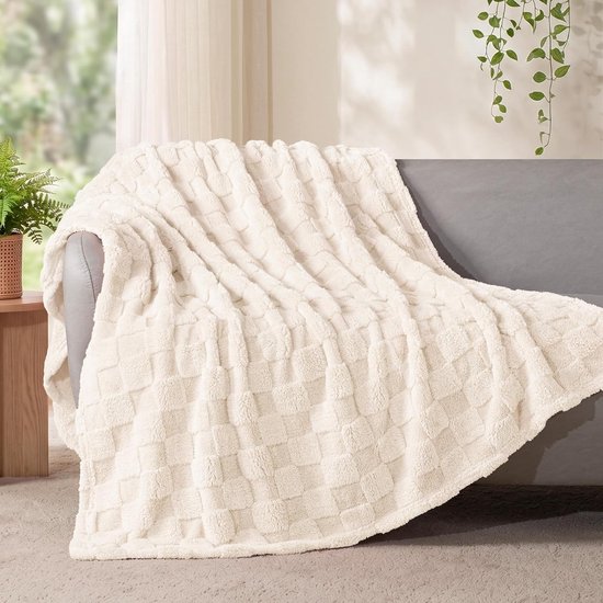 Blanket - Deken - 150 x 200 cm- Plaid - - Superzacht & Warm - Wit Plaid - Scandinavisch Woondeken - Double Blanket - Sofa Blanket - 3D Checkered Blanket - Soft Blanket - Checkered Wool Blanket - Warm Blanket - Plaid voor bank en bed — cadeau in Wonen & Interieur - foto 7