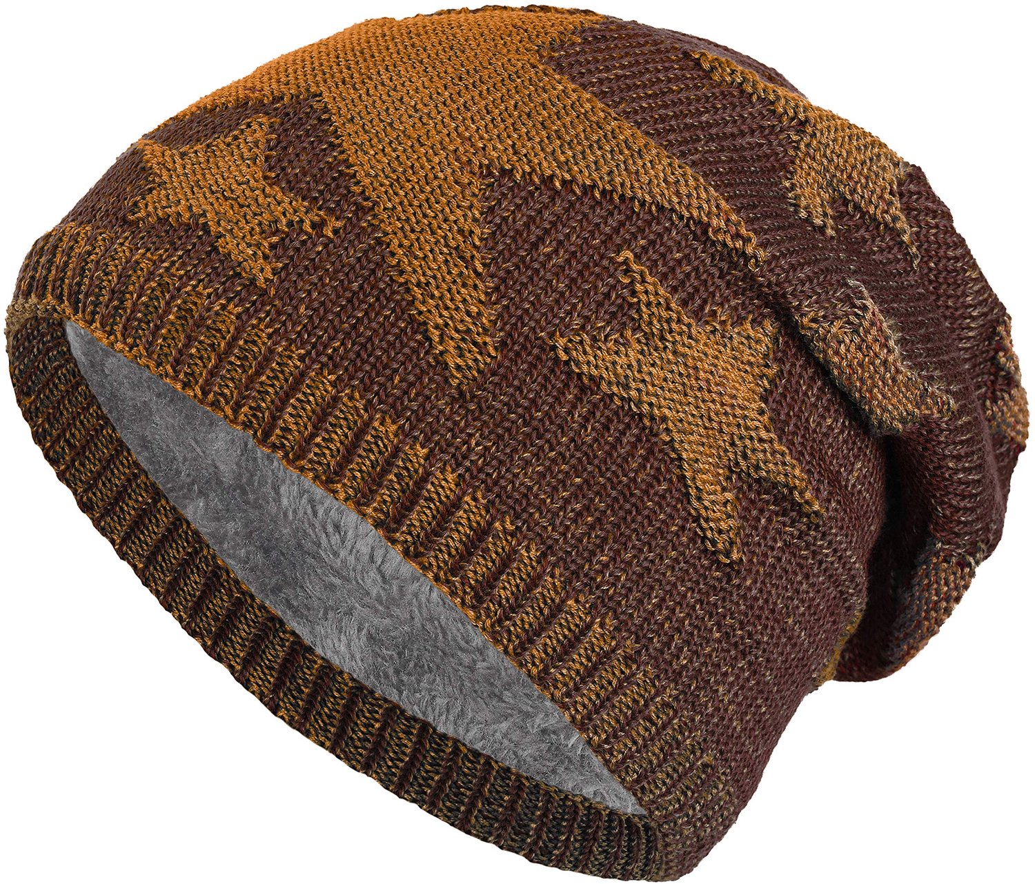 Warme Wintermuts - Gebreide Beanie met Teddy Fleecevoering - Sterrenpatroon - Unisex - One Size