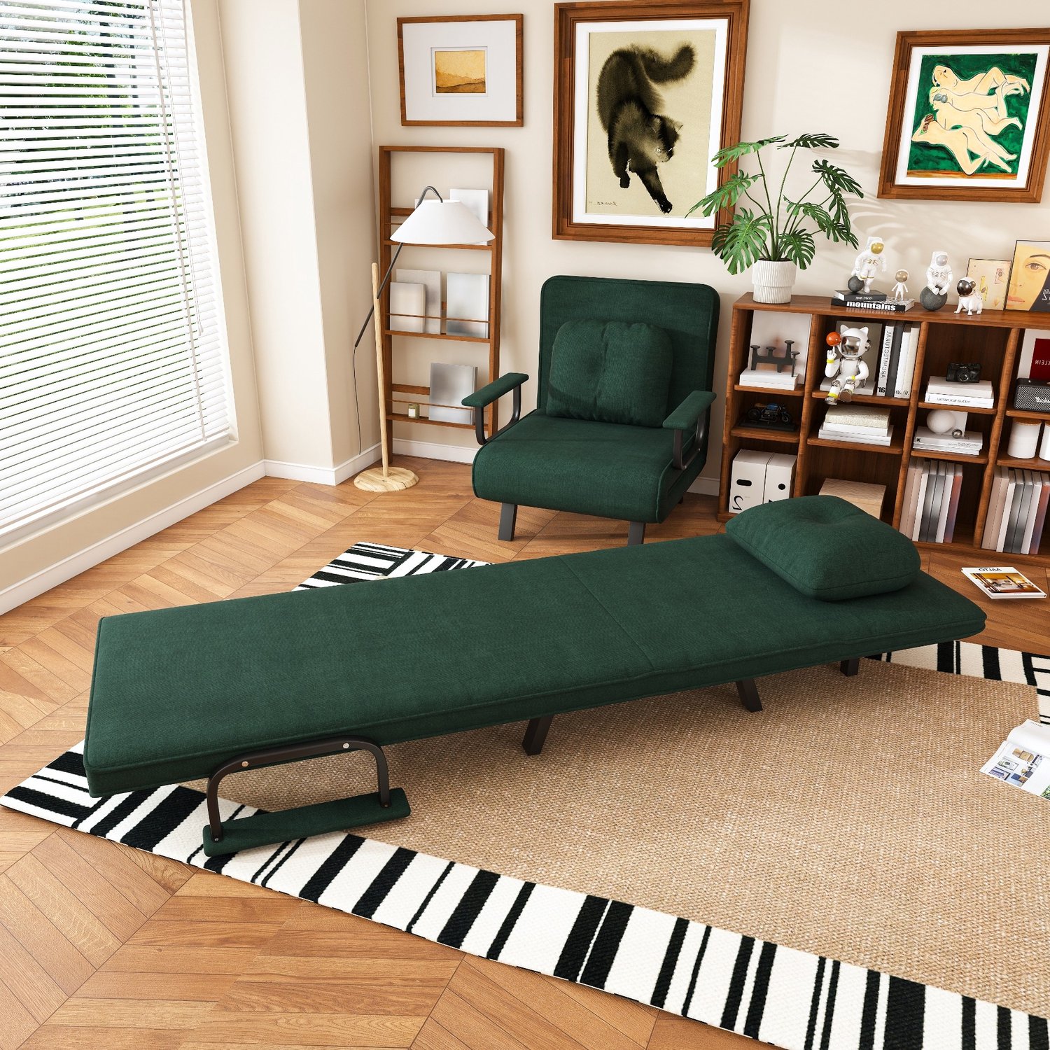 FloraGrace Relaxfauteuil 60 Cm - 5-Voudig Verstelbare Rugleuning En 180 Graden Ligpositie - Woonkamer Of Slaapkamer - Chenille - Donkergroen