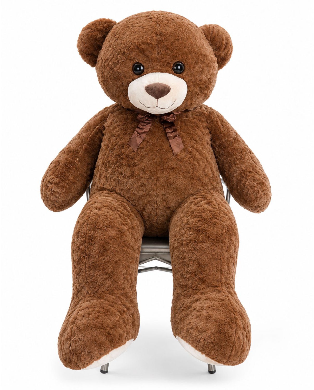 YellowPack XXXL Knuffel beer 150 cm Donkerbruin - Grote Teddybeer met strik - Mega Knuffelbeer - Zacht Pluche