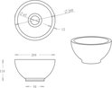 Technische tekening van een kom met een diameter van 200 mm, een hoogte van 110 mm en een wanddikte van 12 mm.