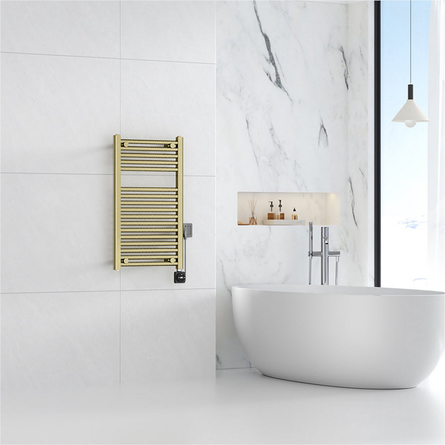 Wiesbaden Elara Elektrische Radiator Smart WiFi 76,6 x 45 cm - Geborsteld Messing