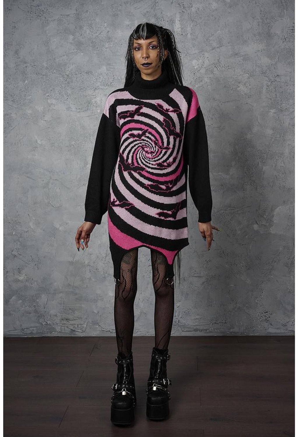 Banned - Twisted Batfall Knitted Korte jurk - M - Zwart/Roze