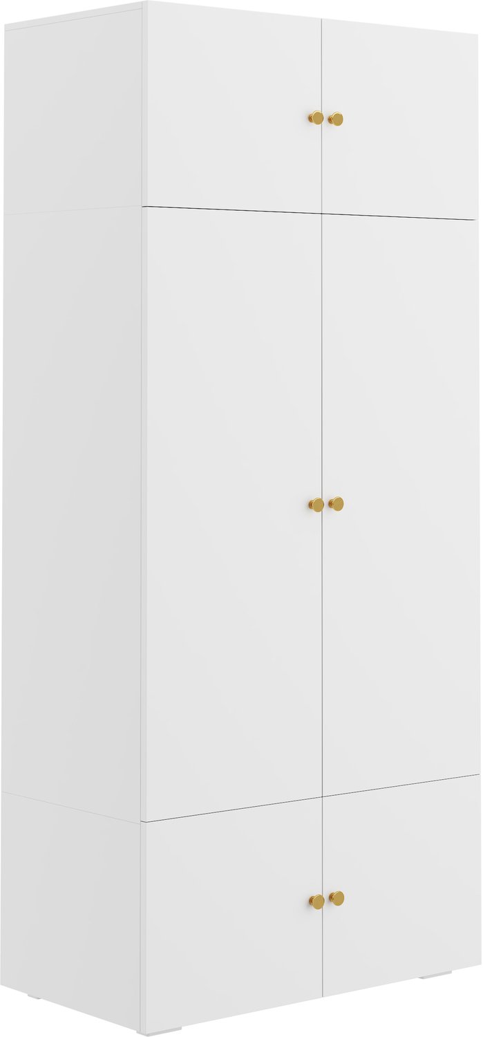 Witte kledingkast met draaideuren - 90 x 50 x 200 cm - Met kledingroede en 5 opbergvakken - Spaanplaat voor slaapkamer en kinderkamer